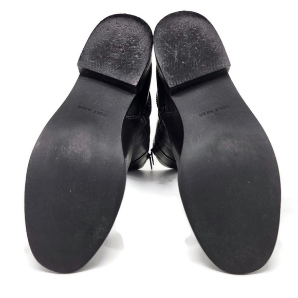 Cole Haan Galina Grand Black Leather Rouched Stretch Panel Tall Riding Boots - Picture 11 of 16